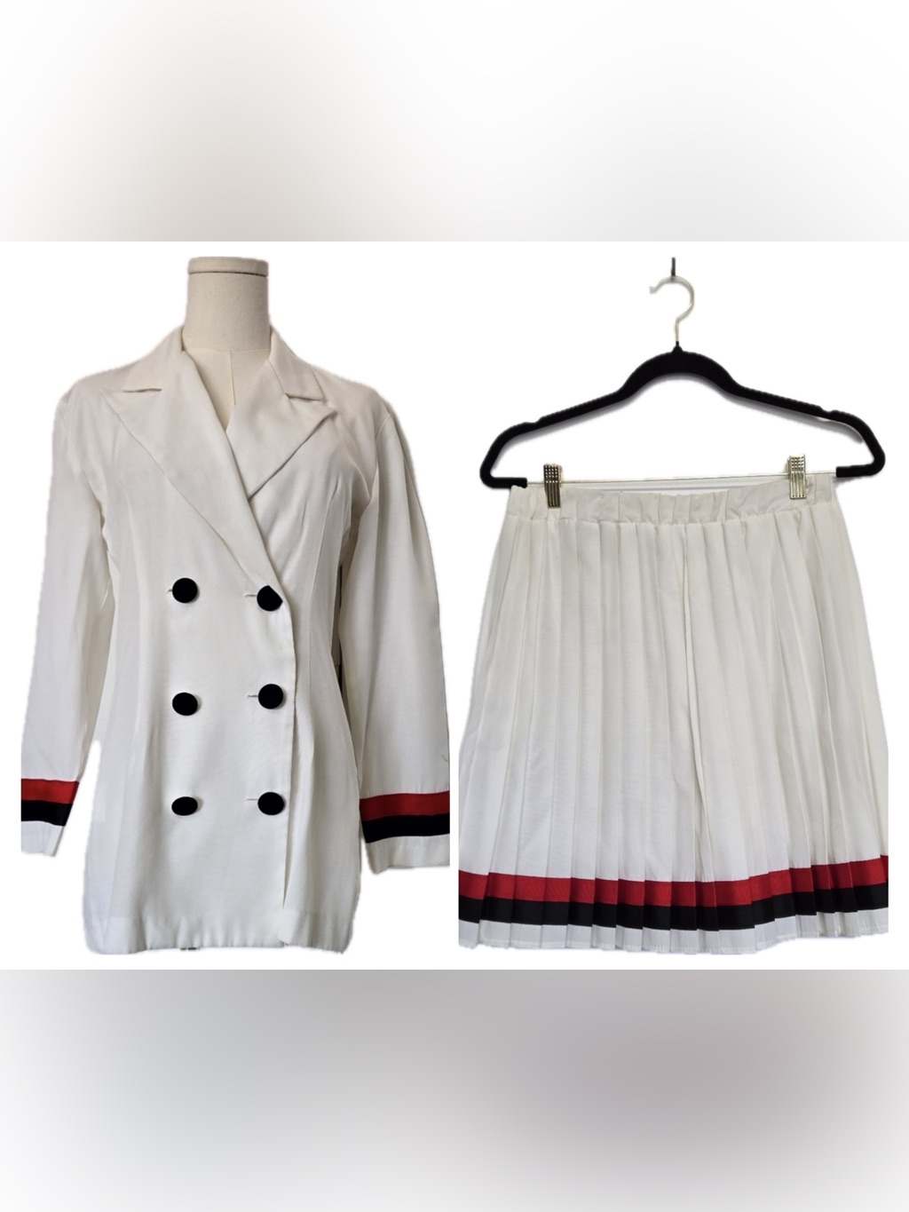 Prima Donna White Blazer With Red And Black Stripes And Matching Skirt